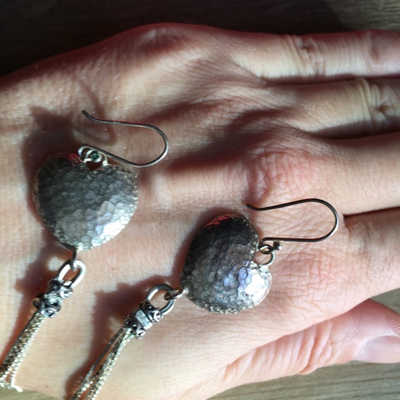 .925 Sterling Silver Heart and Strands Earrings - Picture 6 of 8